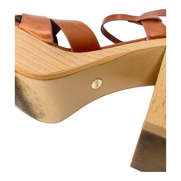 Zara Leather Platform retro chunky Strappy Wooden Heeled Sandals Size 40 - Picture 6 of 8